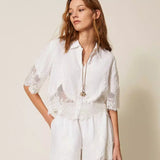 Camisa em Linho Branca com Renda | Twinset