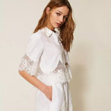 Camisa em Linho Branca com Renda | Twinset