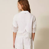 Camisa em Linho Branca com Renda | Twinset
