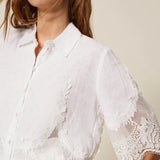 Camisa em Linho Branca com Renda | Twinset