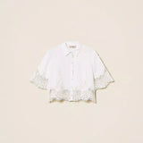 Camisa em Linho Branca com Renda | Twinset