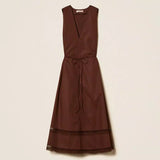 Vestido Castanho Midi em Popelina com Bordado | Twinset