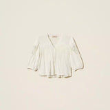 Blusa em Musselina de Algodão e Seda com Renda | Twinset