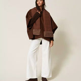 Poncho Castanho Escuro Suave com Cachecol Acolchoado | TWINSET