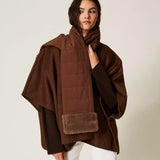 Poncho Castanho Escuro Suave com Cachecol Acolchoado | TWINSET