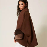 Poncho Castanho Escuro Suave com Cachecol Acolchoado | TWINSET
