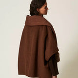 Poncho Castanho Escuro Suave com Cachecol Acolchoado | TWINSET
