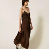 Vestido Longo Castanho com Renda | TWINSET