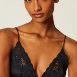 Vestido Longo Preto em Envers Satin com Bordado | TWINSET