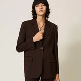 Blazer Castanho Chocolate em Cetim Mate com Lã | TWINSET