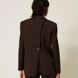 Blazer Castanho Chocolate em Cetim Mate com Lã | TWINSET