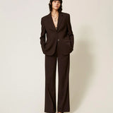 Blazer Castanho Chocolate em Cetim Mate com Lã | TWINSET