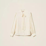 Camisa Branca em Crepe com Laço | TWINSET