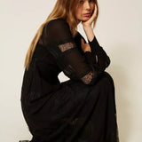 Vestido Longo Preto em Georgette com Renda | TWINSET
