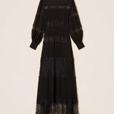 Vestido Longo Preto em Georgette com Renda | TWINSET
