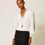 Camisola Branca com Mangas em Jacquard | TWINSET