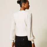 Camisola Branca com Mangas em Jacquard | TWINSET