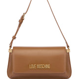 Mala de ombro Love Moschino camel com logo metálico
