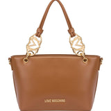 Mala de ombro Love Moschino em camel com logotipo metálico na alça