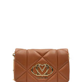 Mala de ombro Love Moschino acolchoada em camel e logo metálico