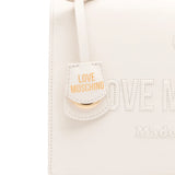Mala de ombro Love Moschino em ecru com logo em relevo