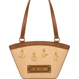 Mala de ombro Love Moschino em ráfia com letras metálicas