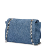 Mala de ombro Love Moschino em tecido jeans com logo bordado à frente