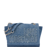 Mala de ombro Love Moschino em tecido jeans com logo bordado à frente