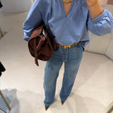 Camisa Carlita em Popelina Azul | Semicouture