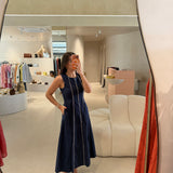 Vestido Midi Azul-marinho Minimal Chic | Violeta Store