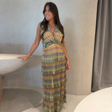 Vestido Maya Verde Longo em Tricot Listrado | CECILIA PRADO