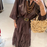 Camisa Castanha em Voile com Franzidos | Twinset