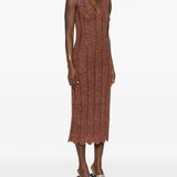 Vestido midi TWINSET em malha lurex castanho