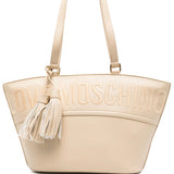 Mala de ombro Love Moschino com logo bordado em bege