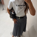 Saia Midi em Lã Cinza com Cinto Tracy | SEMICOUTURE