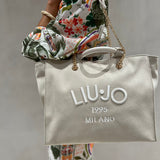 Mala de ombro tote bag LIU JO em tecido bege