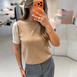 T-shirt em Lã Merino & Caxemira em Camel e Cinza | SEMICOUTURE
