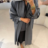 Trench Coat midi em Lã Cinza Beatrix | SEMICOUTURE