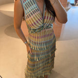 Vestido Maya Verde Longo em Tricot Listrado | CECILIA PRADO