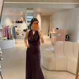 Vestido Longo Castanho em Cetim | LIU JO
