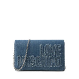 Mala de ombro Love Moschino em tecido jeans com logo bordado à frente