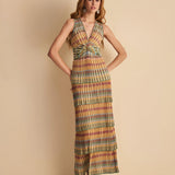Vestido Maya Verde Longo em Tricot Listrado | CECILIA PRADO