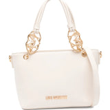 Mala de ombro ecru com logotipo metálico na alça | Love Moschino