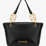 Mala de ombro em preto com logotipo metálico na alça | Love Moschino