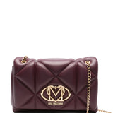 Mala acolchoada bordeaux com logo metálico à frente| Love Moschino