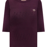 T-shirt de Malha Canelada Bordeaux | TWINSET