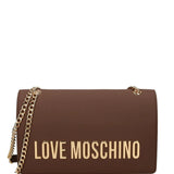 Mala de ombro em castanho com logo metálico | Love Moschino