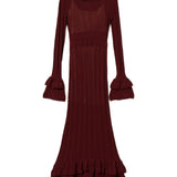 Vestido Comprido de Malha Bordeaux com Folhos | TWINSET