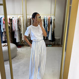 Conjunto ecru com risca azul
