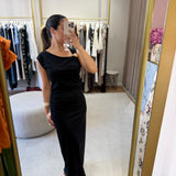 Vestido Longo com Drapeados em Preto | OTTOD'AME